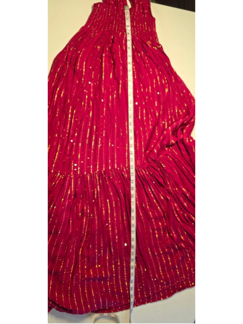 Sundress XS Red Gold Sequin Tie Strap Boho Resort Maxi Dress - Picture 11 of 11